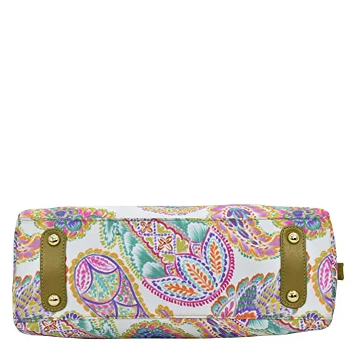 Anuschka Multicompartment Satchel - Wanderlust Collection - Nylon Fabric with Genuine Leather Trim and Artwork Print - Boho Paisley