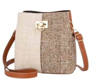 Bag - Shoulder - two tone brown cream leather fabric