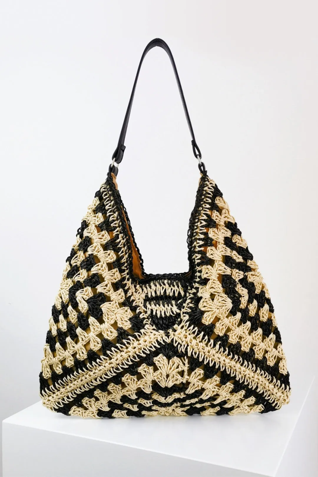 Bicolor Crochet Knit Tote Bag