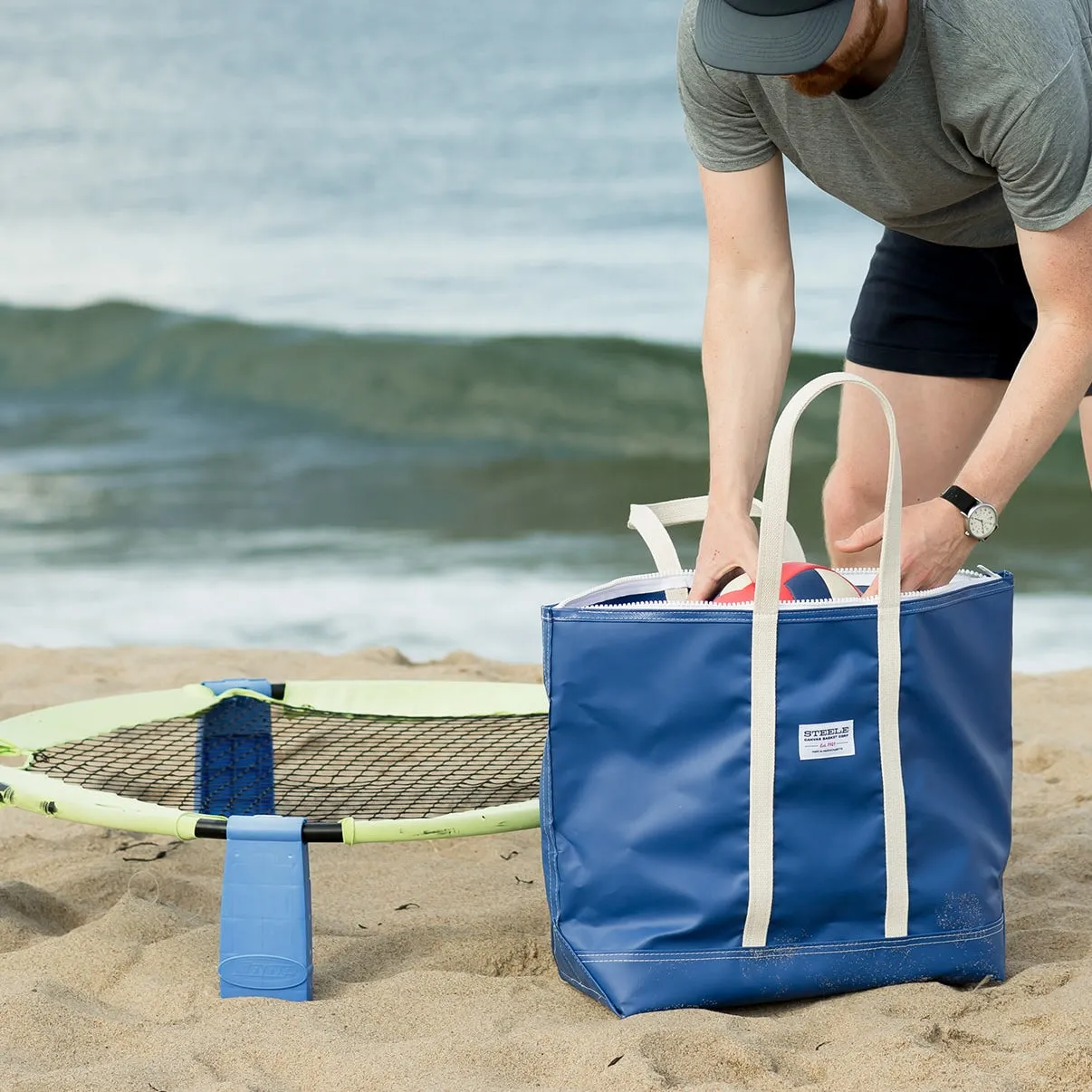 Blue Steeletex Zip Top Beach Tote - Medium