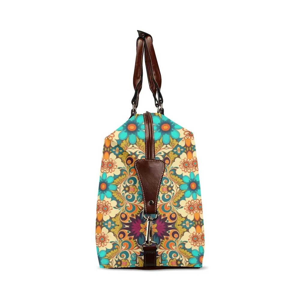 Boho Bag, 70s Boho Travel Bag, Elegant Teal Turquoise floral Duffel Bag, Flight Bag, Waterproof Carry on flight Bag, Weekender Bag