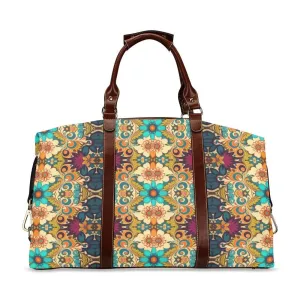 Boho Bag, 70s Boho Travel Bag, Elegant Teal Turquoise floral Duffel Bag, Flight Bag, Waterproof Carry on flight Bag, Weekender Bag