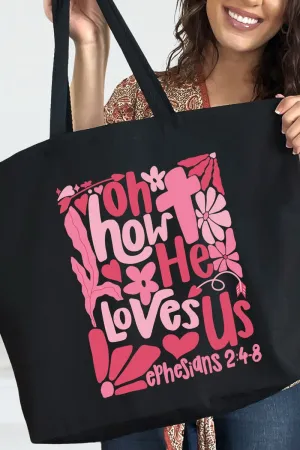 Boho Cross How He Loves Us Canvas Jumbo Tote