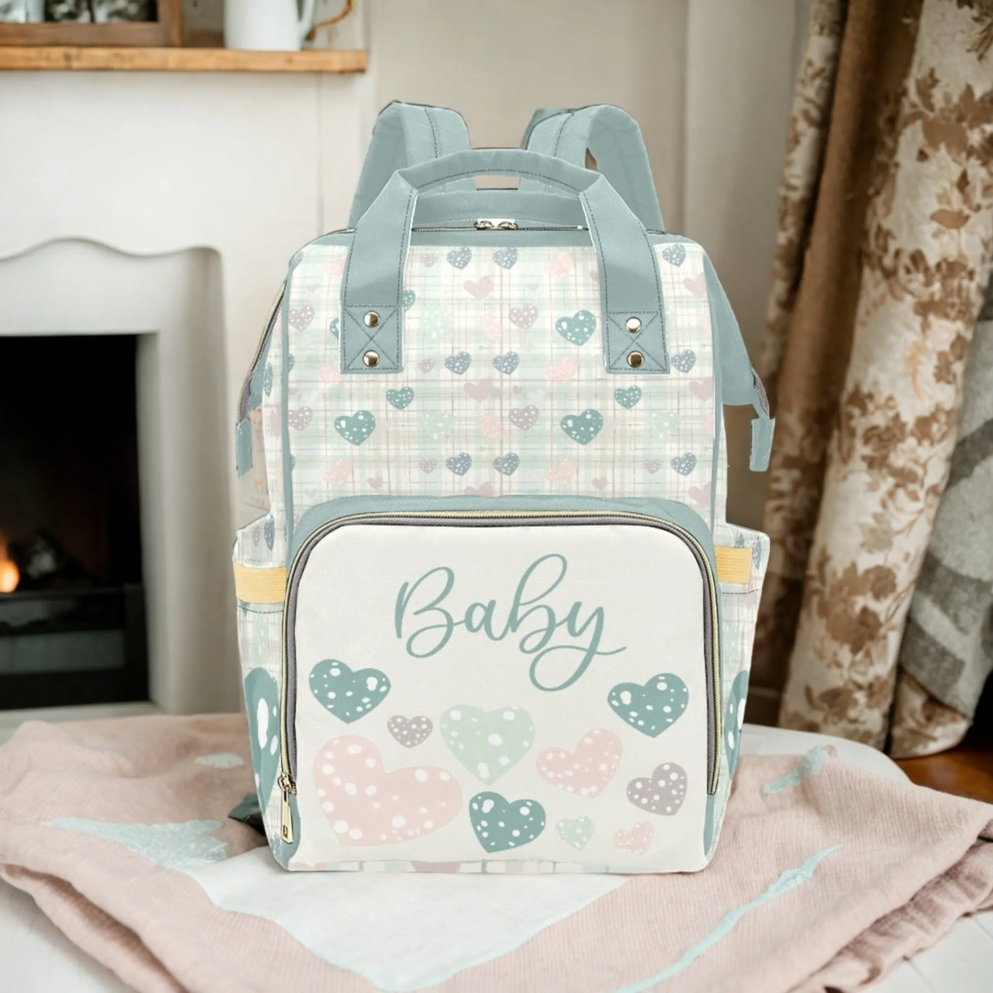 Boho Hand-Drawn Hearts Diaper Bag Backpack