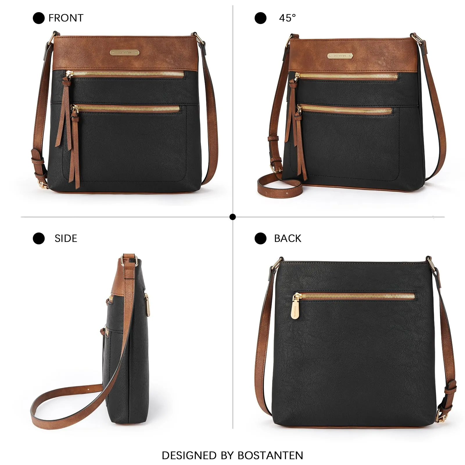 BOSTANTEN Crossbody Bags Purses for Women Trendy Soft Leather Shoulder Handbags with Adjustable Strap Zipper Pocket