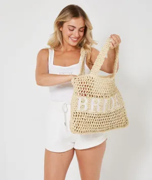 Bride Statement Straw Tote Bag - Natural