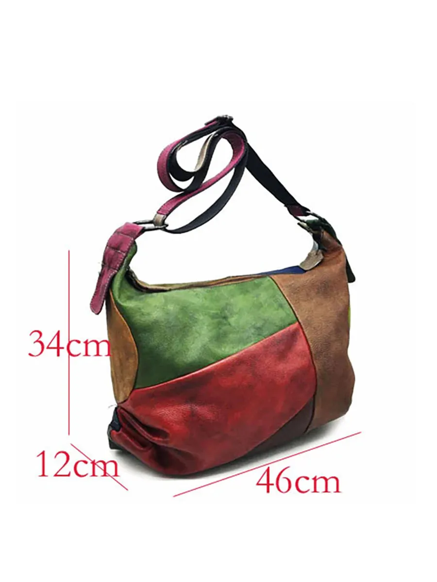 Buykud - Retro Contrast Color Leather Crossbody Bag