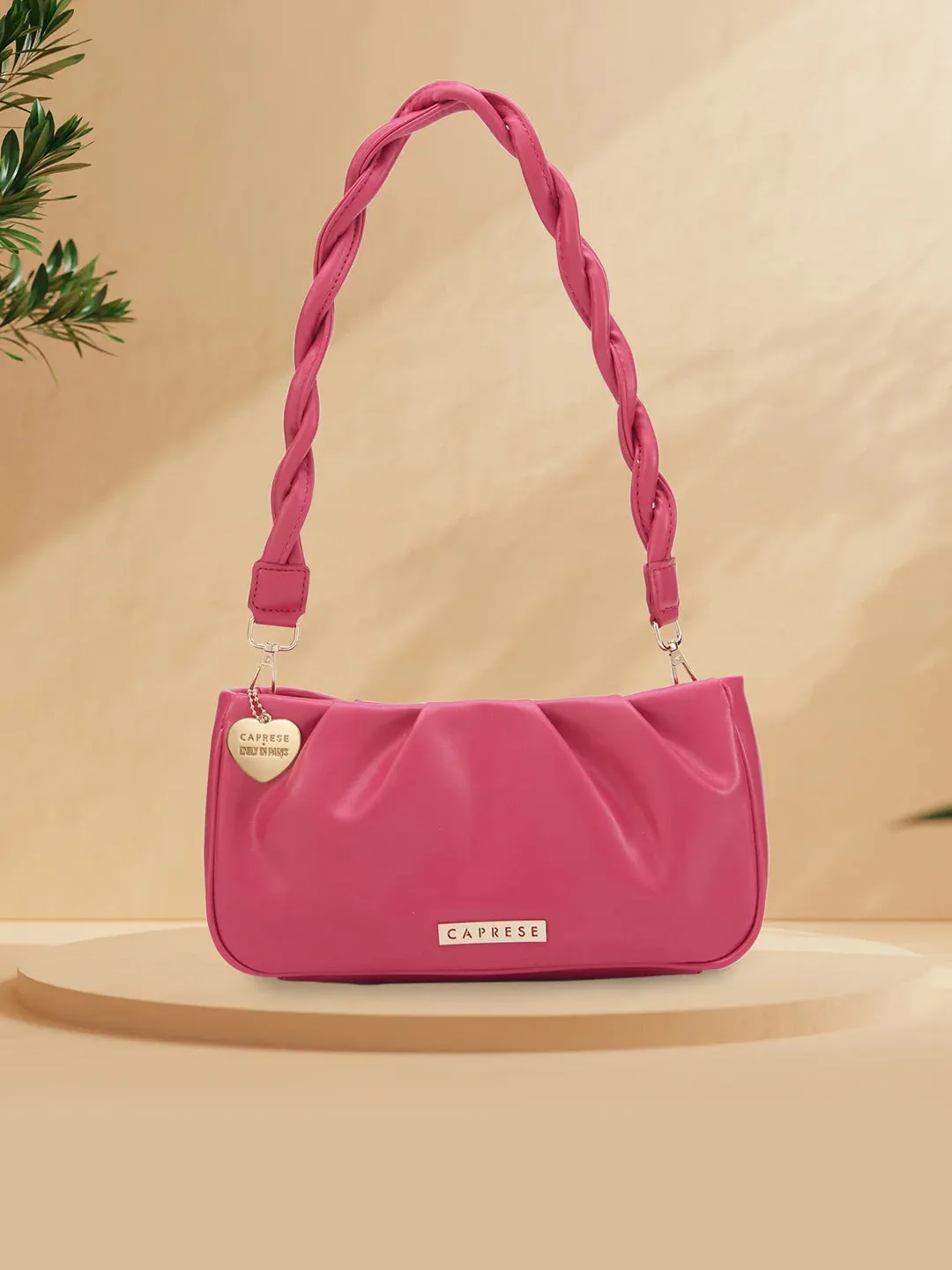 Caprese Emily In Paris Solid Medium Sling Handbag Fuschia