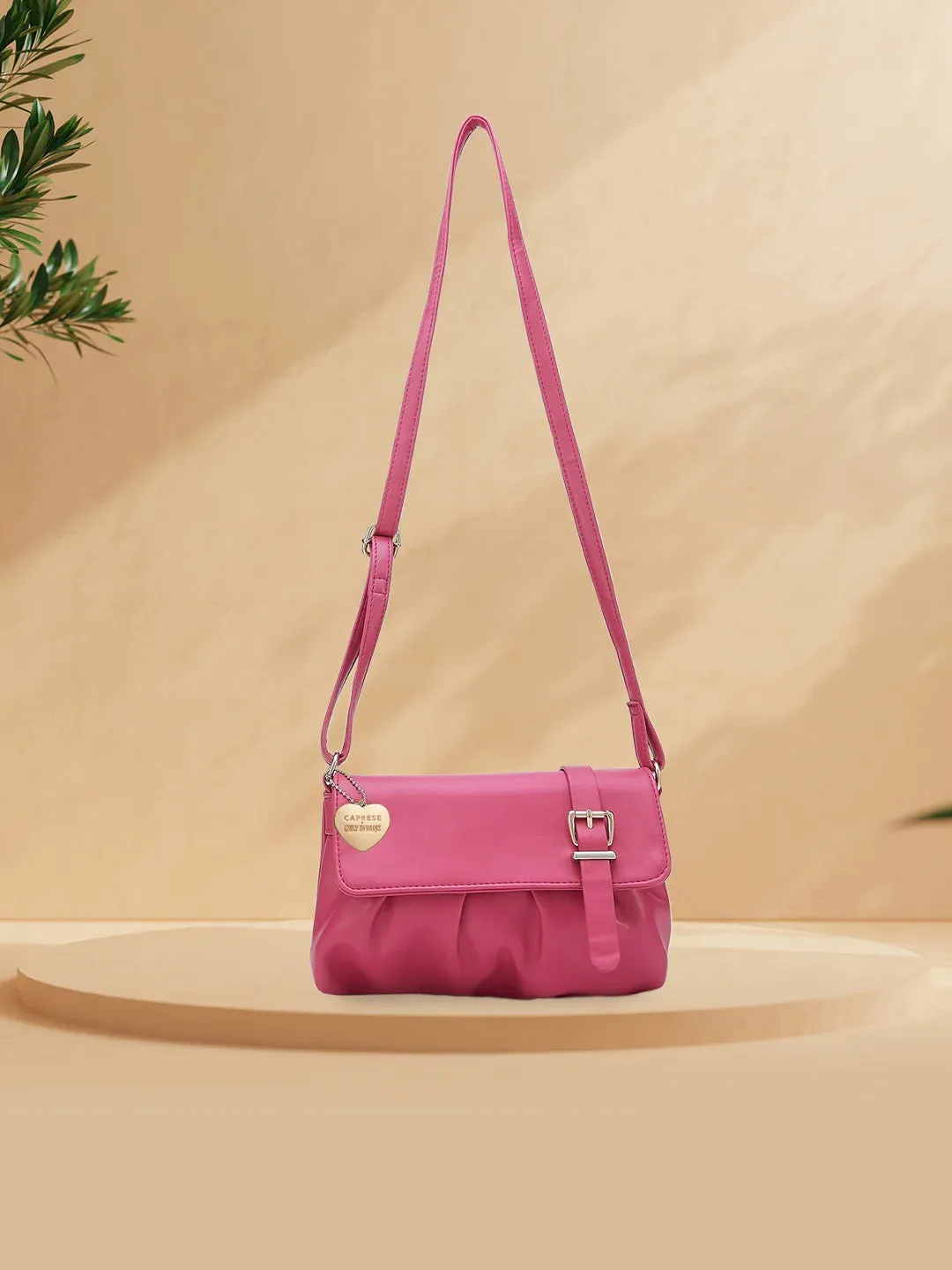 Caprese Emily In Paris Solid Small Sling Handbag Fuschia