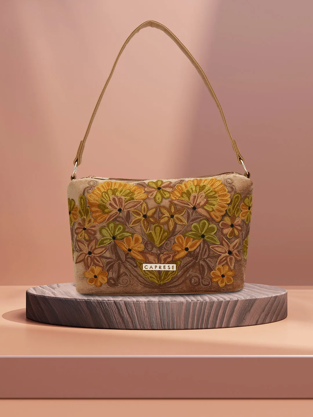 Caprese Tresna Embroidery Crossbody Handbag Fawn