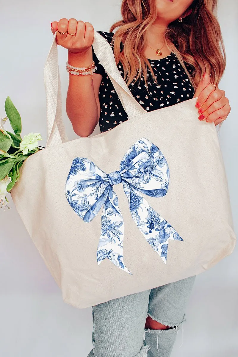 Chinoiserie Coquette Bow Canvas Jumbo Tote