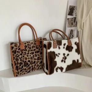 Cow Leopard Print PU Leather Handbags – Plush Design & Stylish Accessories