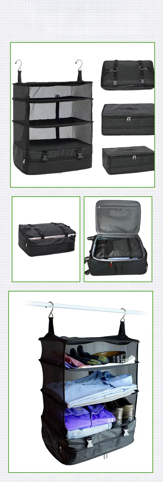 Durable Portable Hanging Luggage Organizer Travel Packing System