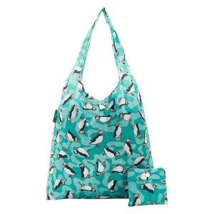 Eco Chic Lightweight Foldable Reusable Shopping Bag Teal Puffins