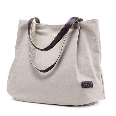 Fashion Plain Canvas Tote Bags For Women - Beige/Black/Sky Blue/Brown/Gray/Red