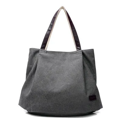 Fashion Plain Canvas Tote Bags For Women - Beige/Black/Sky Blue/Brown/Gray/Red