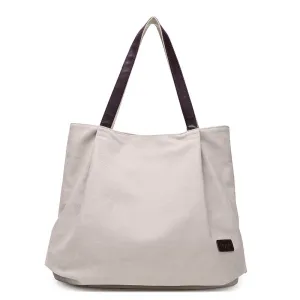 Fashion Plain Canvas Tote Bags For Women - Beige/Black/Sky Blue/Brown/Gray/Red