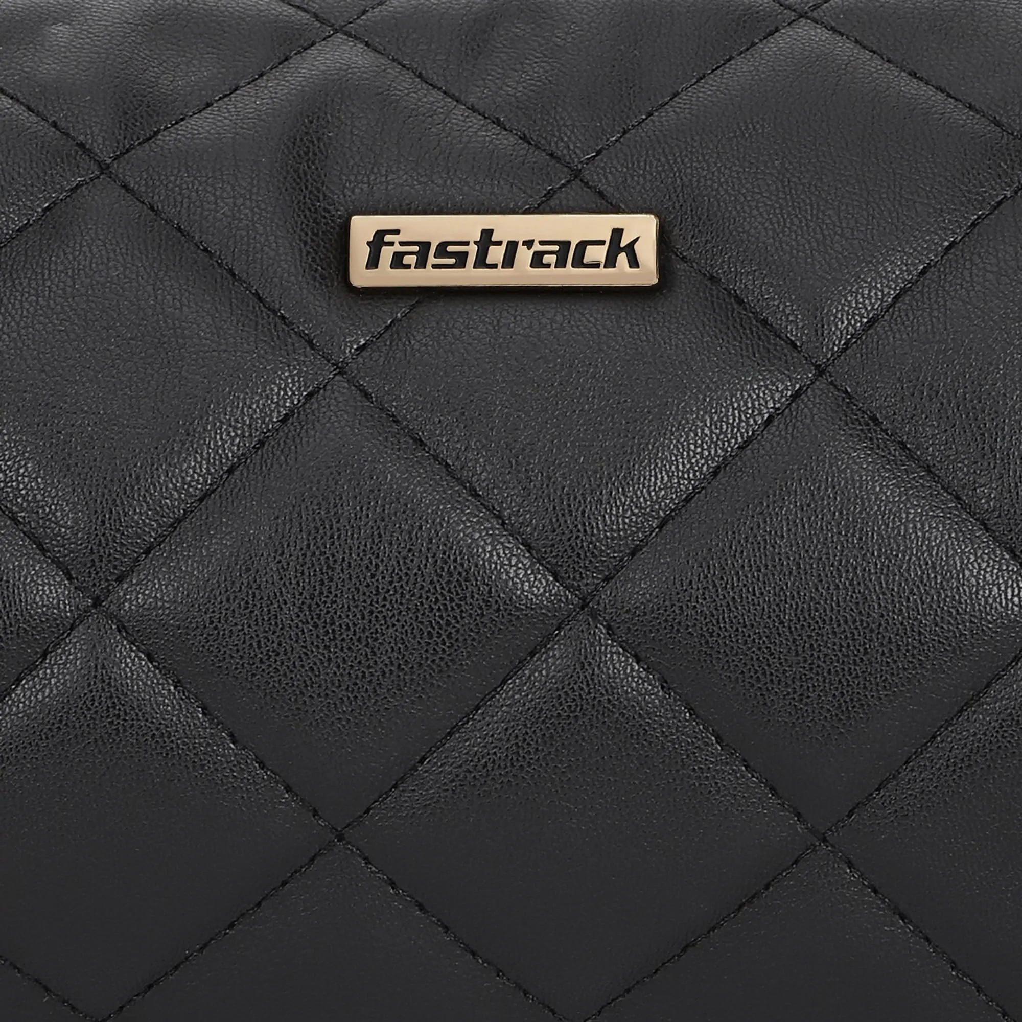 Fastrack Quilted Design Sling Bag For Womens, Ladies And Girls | Stylish And Trendy Western Handbag | Made Up Of Semi Pu Leather, Black