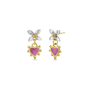 Flamingo Pink Boho Heart Mini Floris Earrings