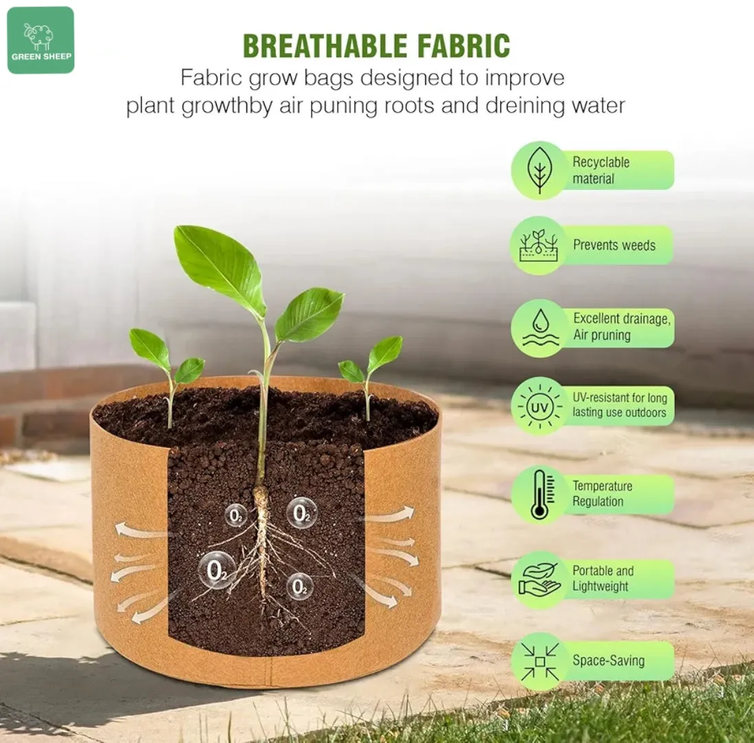 Geo Fabric Plant Grow Bags Premium for Healthy Roots and Optimal Growth Round Camel