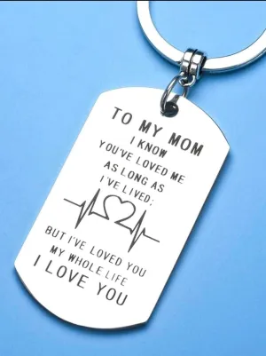 Gift - Keyring - love you mom (with silver heart charm)