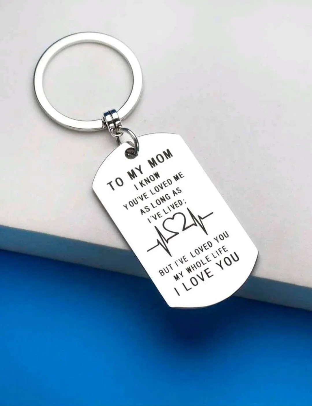 Gift - Keyring - love you mom (with silver heart charm)