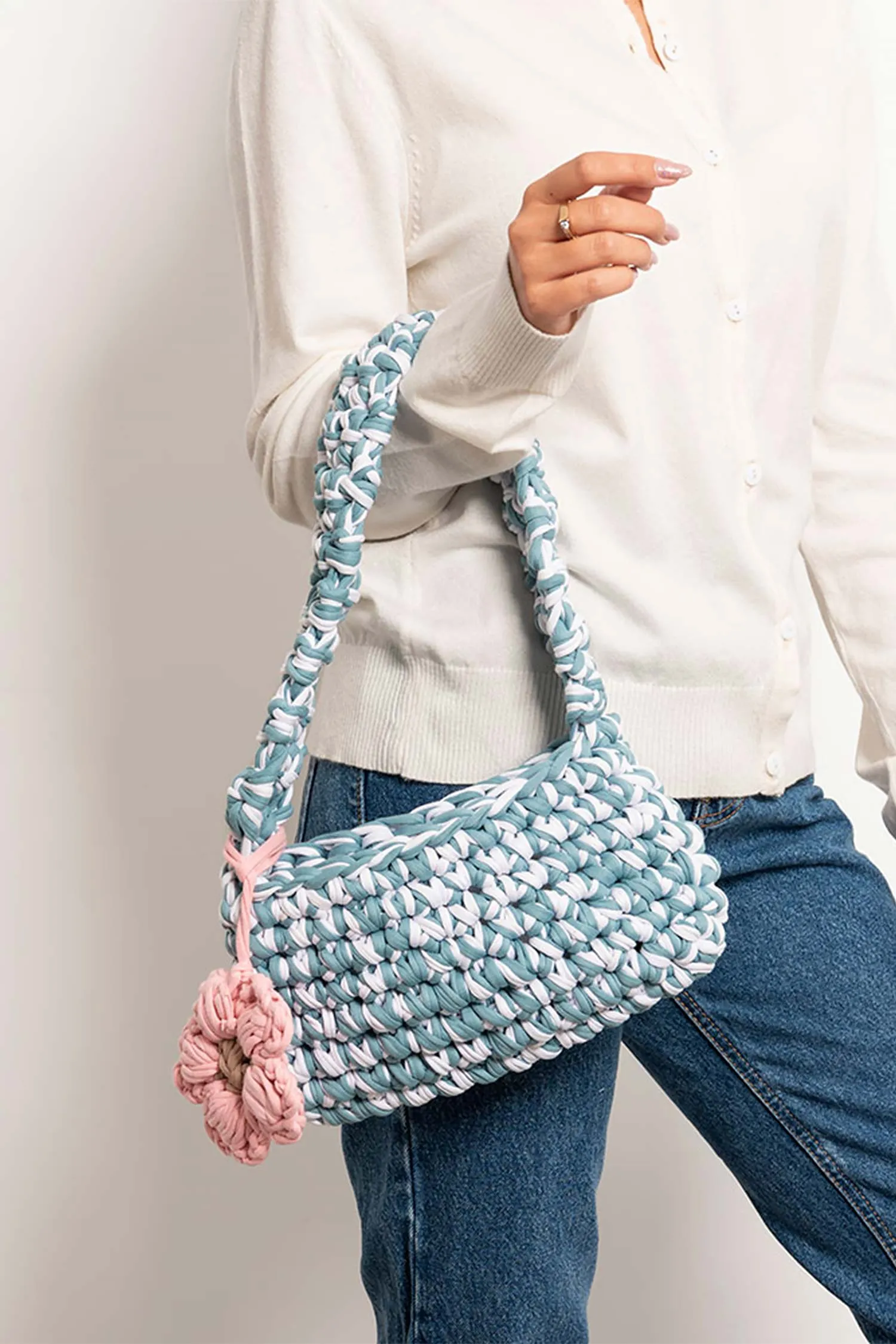 Hand Crochet Bag Multi Stripe - Boho Yarn