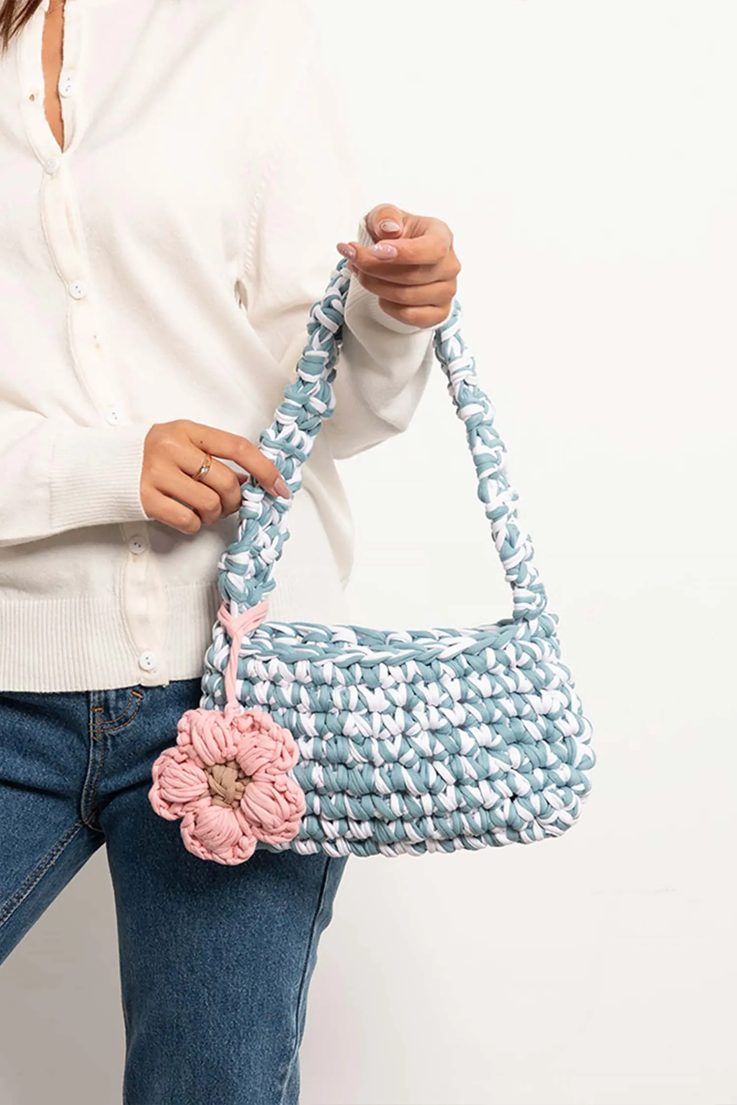 Hand Crochet Bag Multi Stripe - Boho Yarn