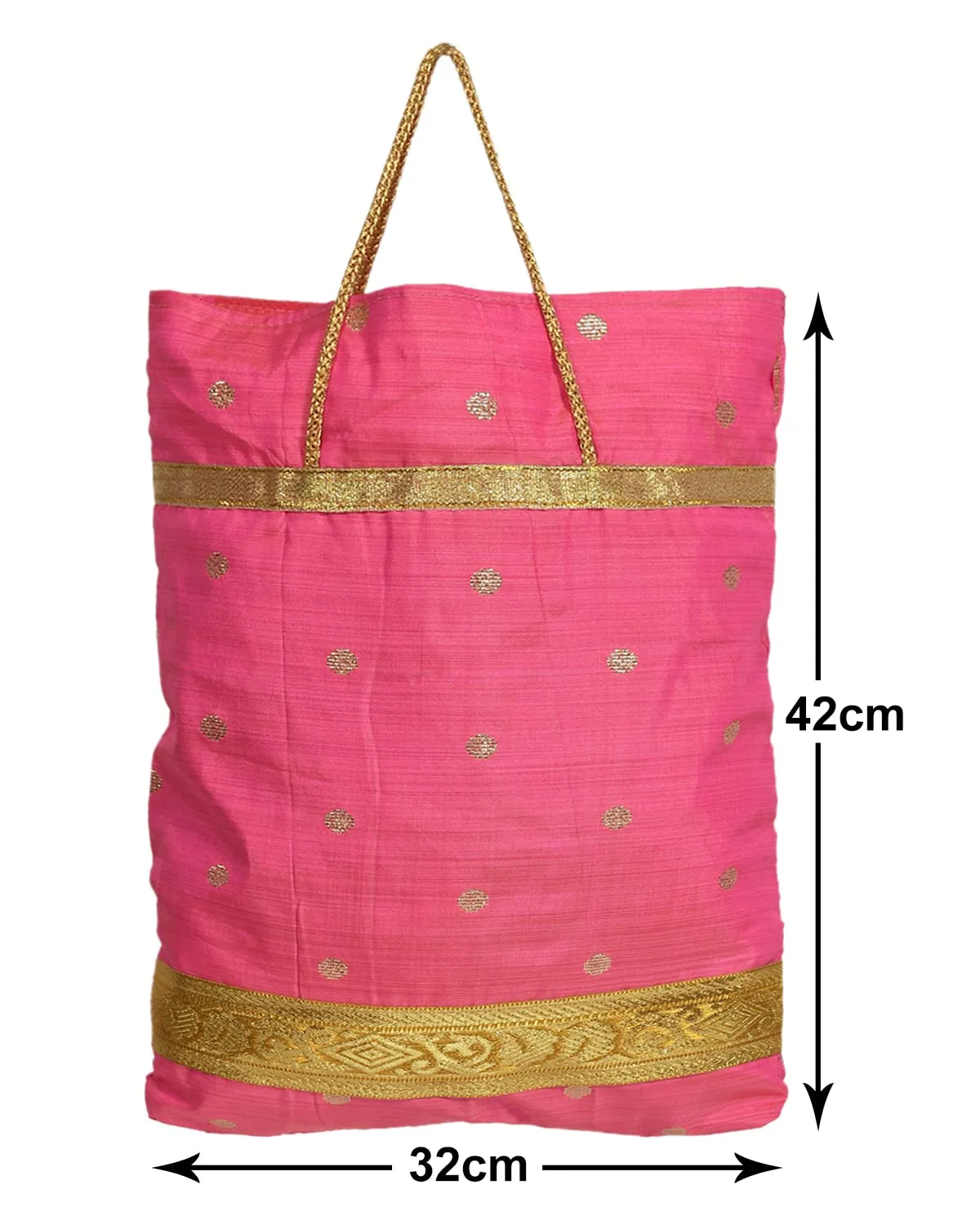 Heart Home Polyester Dot Design Foldable Potli|Shopping|Gifting, Hand Bag With Handle Pack of 3 (Pink)