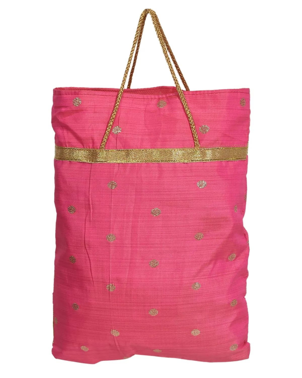 Heart Home Polyester Dot Design Foldable Potli|Shopping|Gifting, Hand Bag With Handle Pack of 3 (Pink)