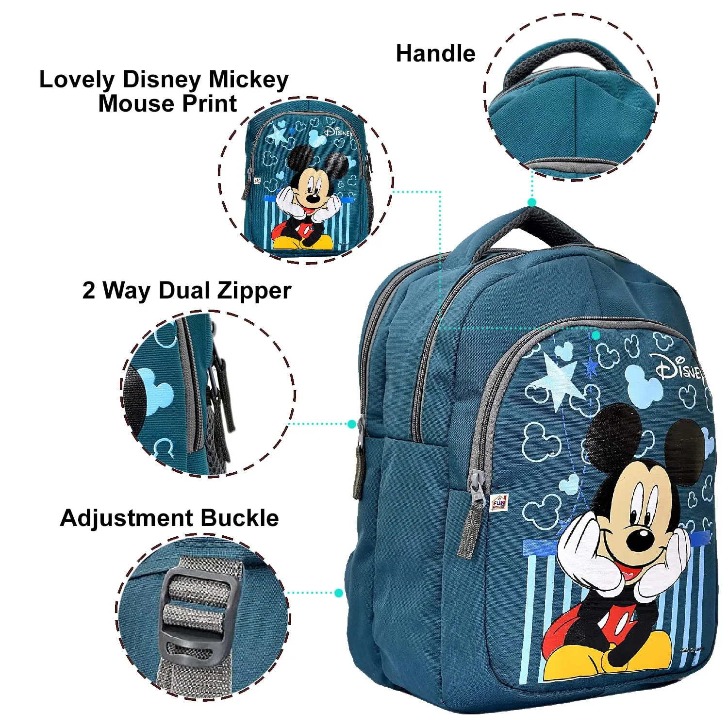 Heart Home Rexien Waterproof Lightweight Disney Mickey Mouse Print Backpack|Sturdy School Bag For Kids (Green)