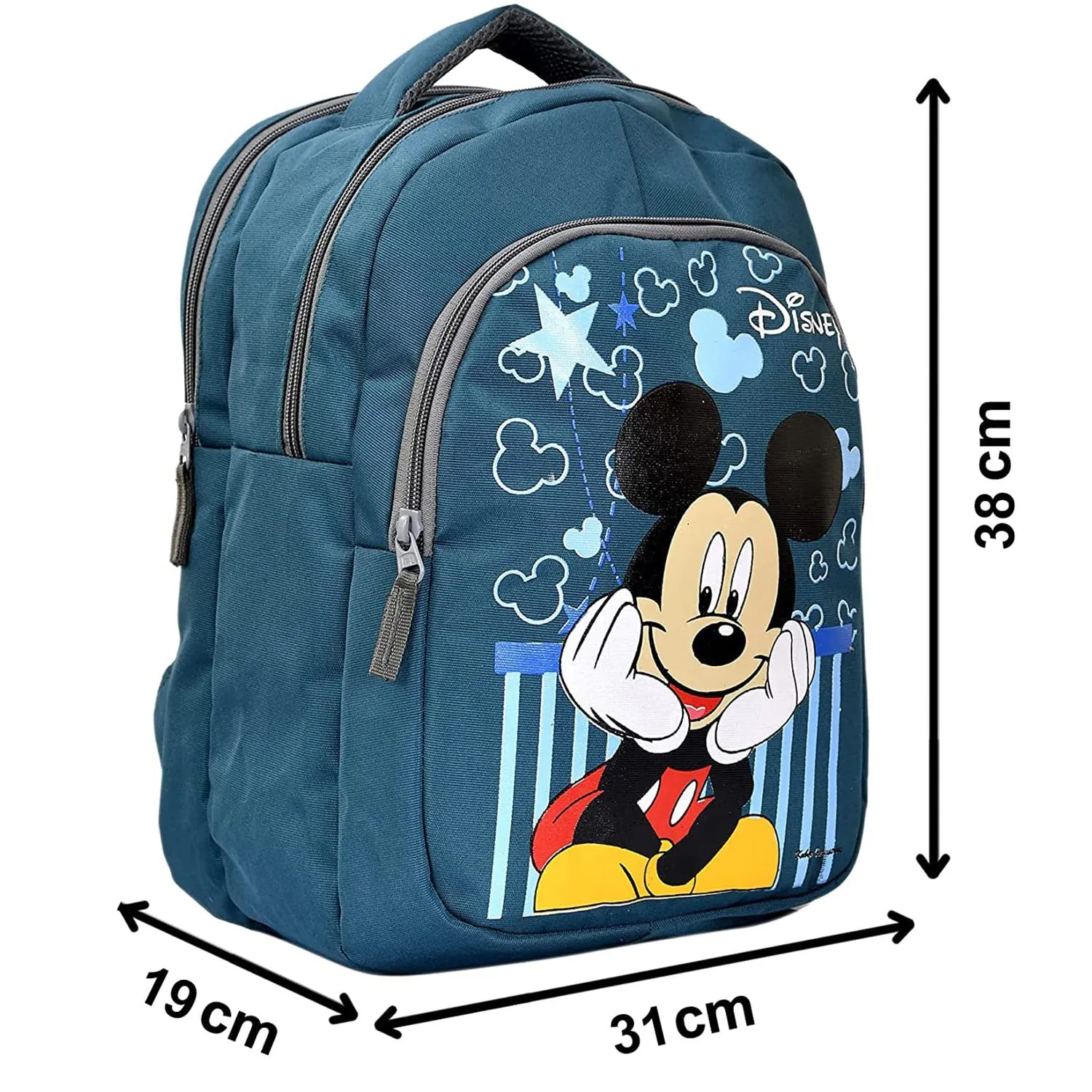 Heart Home Rexien Waterproof Lightweight Disney Mickey Mouse Print Backpack|Sturdy School Bag For Kids (Green)