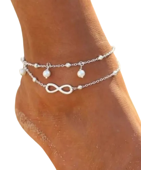 Jewellery - anklet - dainty silver double layer infinity