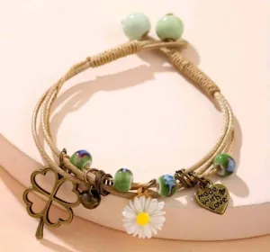 Jewellery - Bracelet - bracelet bronze green white flower charm