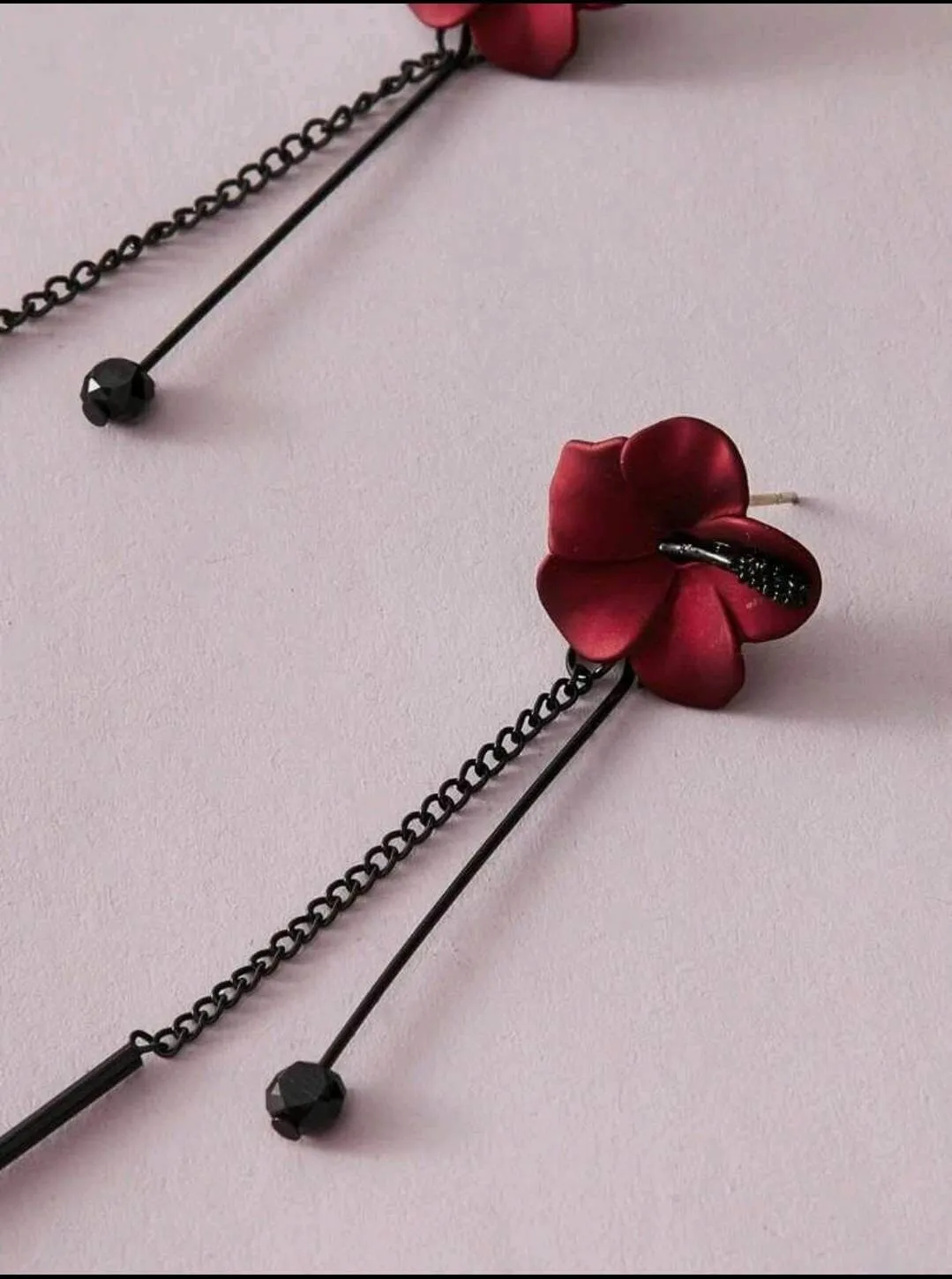 Jewellery - Earrings - drop - black red floral bar