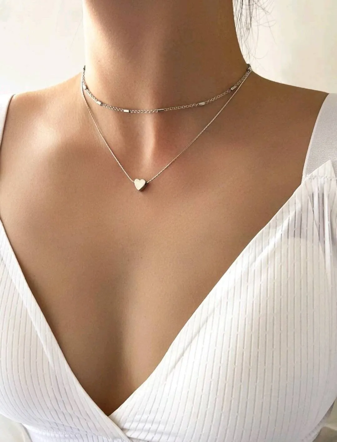 Jewellery - Necklace - Layered - silver heart minimalist