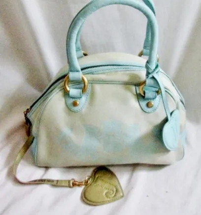 JUICY COUTURE Mini Bowler Medical Bag Satchel Leather Cloth Duffle Powder Blue