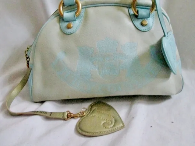 JUICY COUTURE Mini Bowler Medical Bag Satchel Leather Cloth Duffle Powder Blue