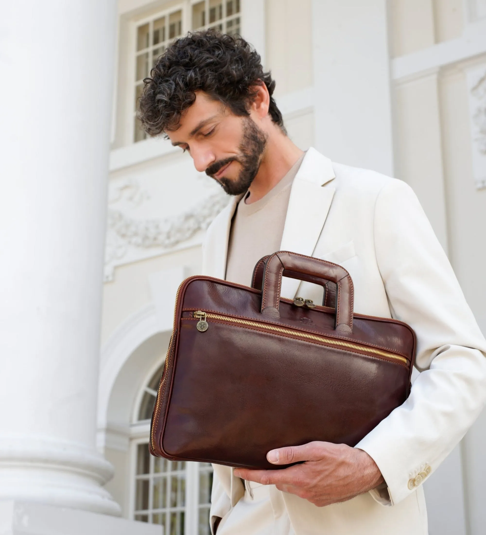 Leather Briefcase Laptop Bag - Brave New World