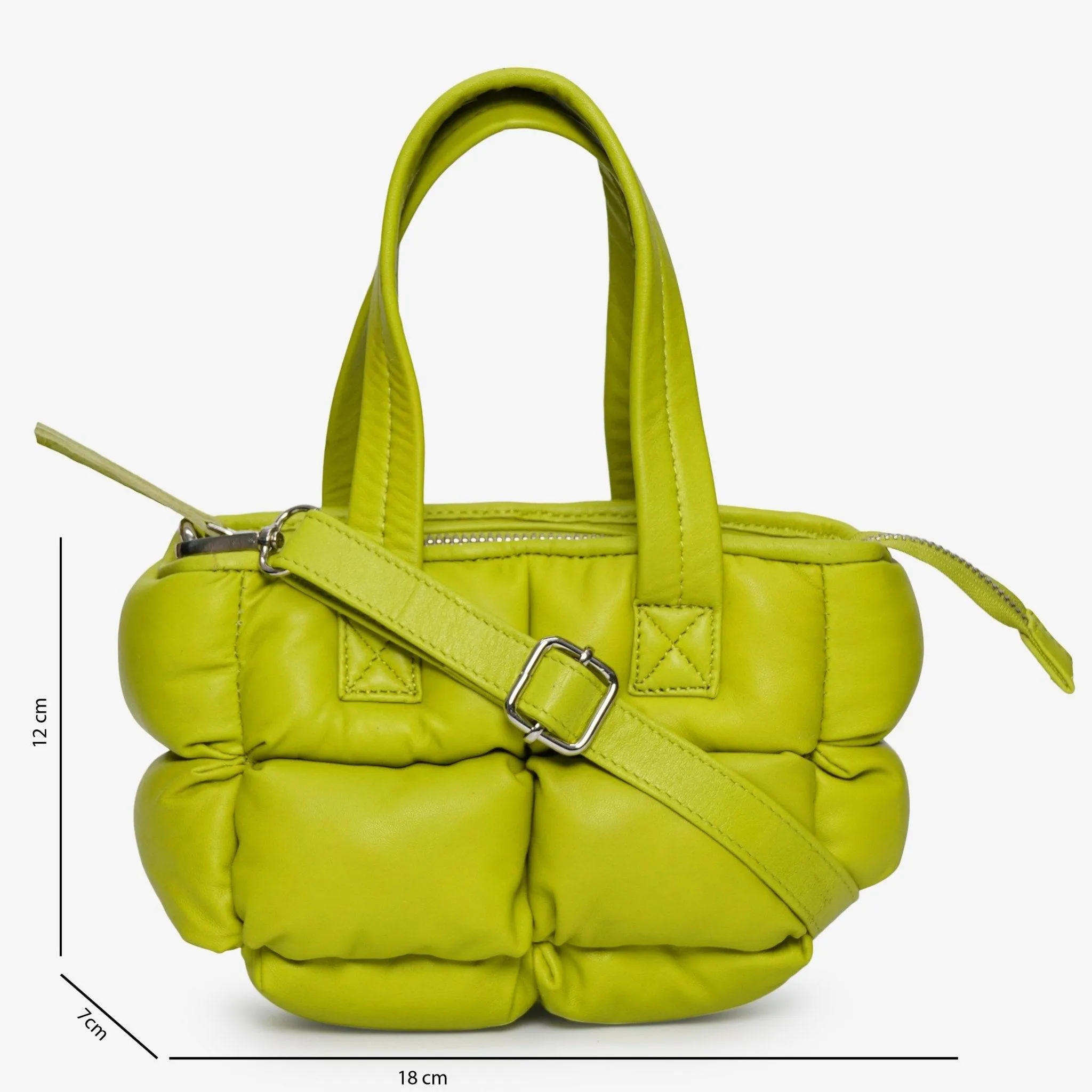 Lime Green Mini Leather Puffer Cross body Bag