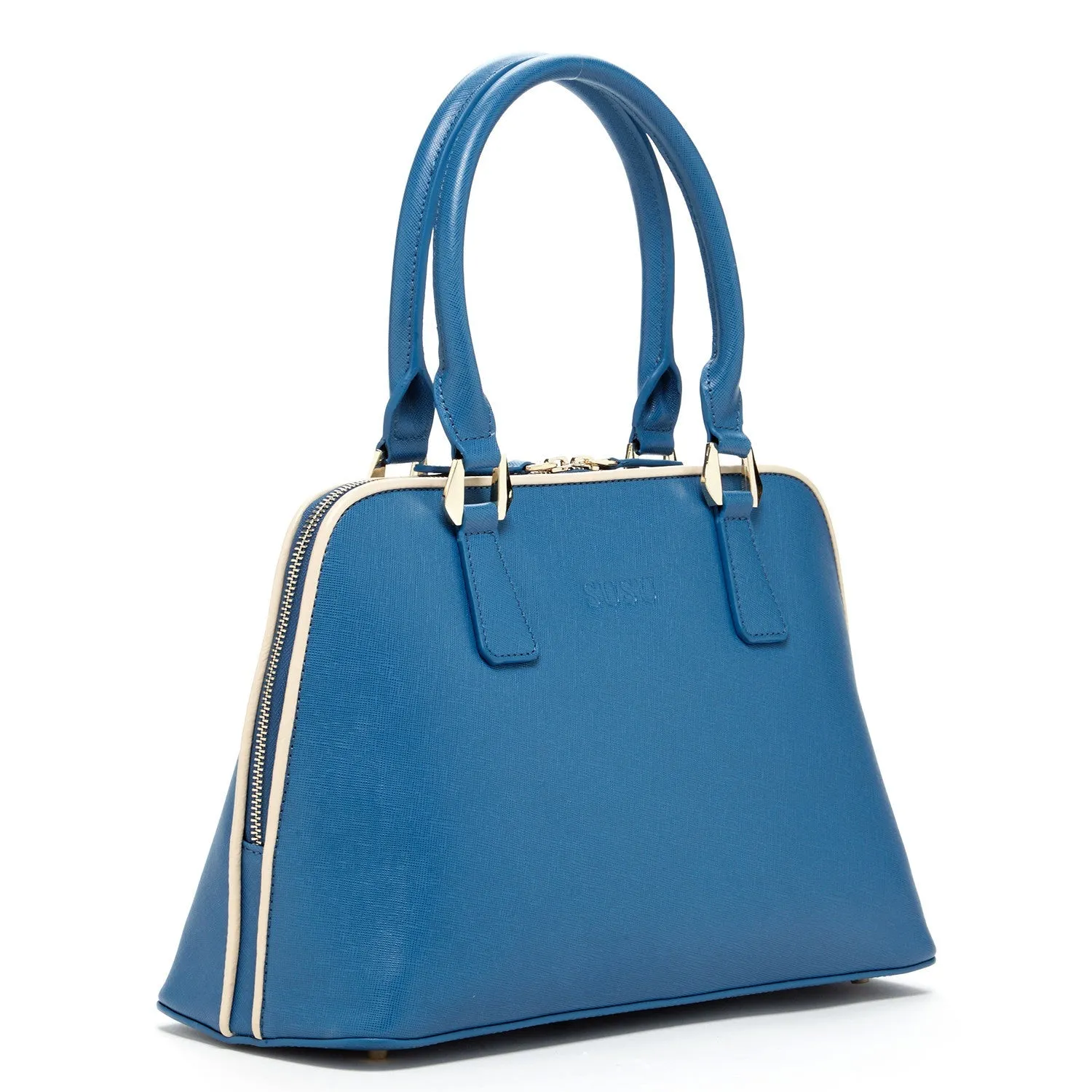 Melissa Blue Saffiano Leather Satchel Bag – Elegant & Timeless Luxury