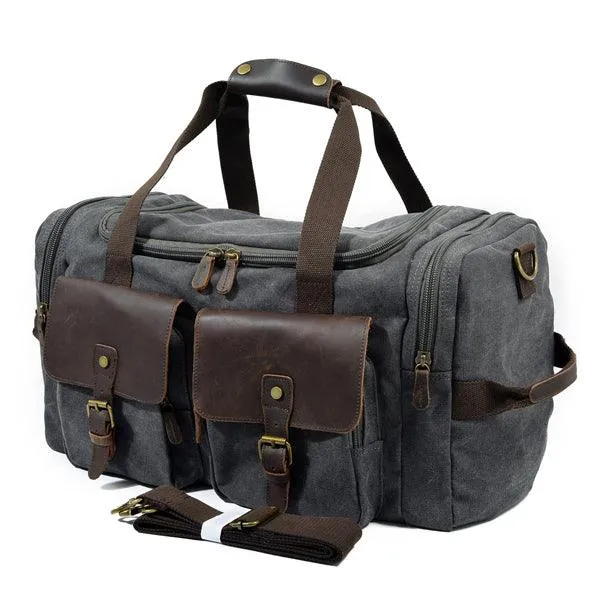 Men's Leather And Canvass  Duffel  Bag-Dark Grey