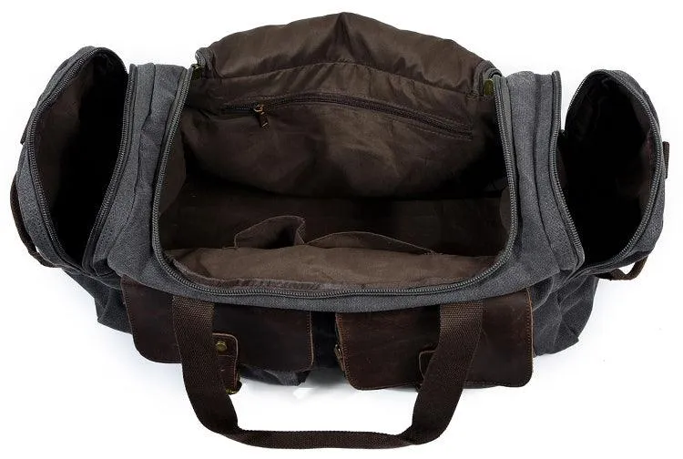 Men's Leather And Canvass  Duffel  Bag-Dark Grey