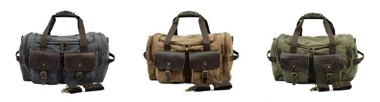 Men's Leather And Canvass  Duffel  Bag-Dark Grey