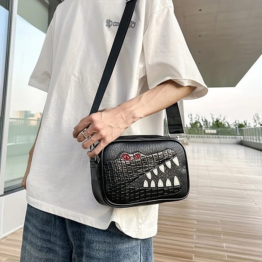 Men's Trendy Cool Crocodile Shoulder Bag, PU Fashion Casual Trendy Couple All-match Crossbody Bag