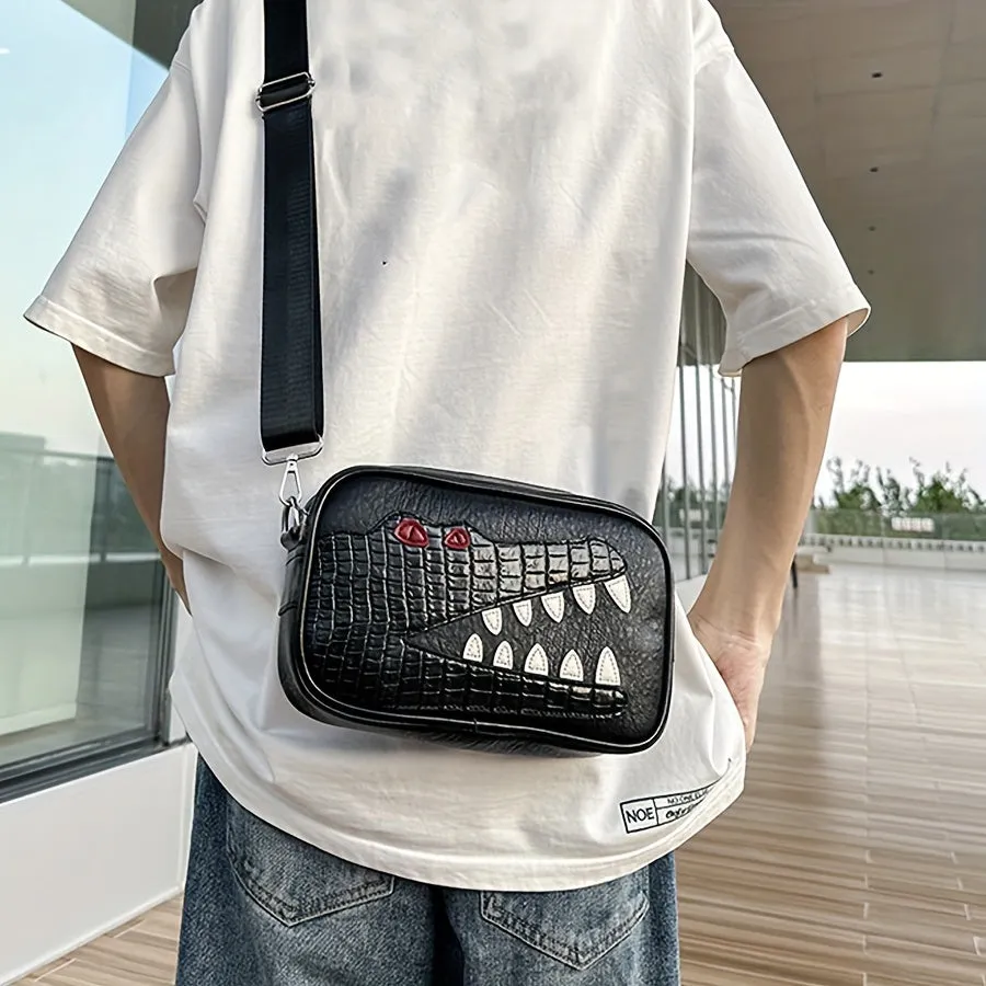 Men's Trendy Cool Crocodile Shoulder Bag, PU Fashion Casual Trendy Couple All-match Crossbody Bag