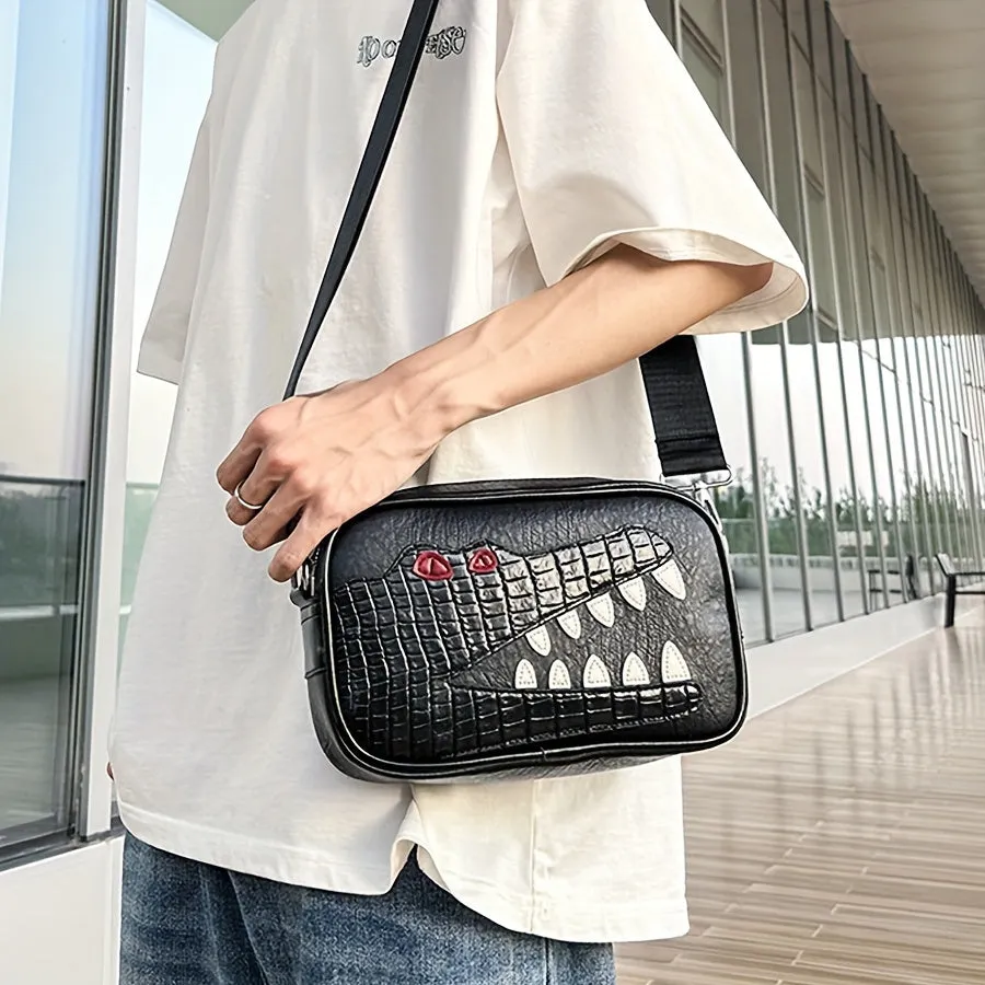 Men's Trendy Cool Crocodile Shoulder Bag, PU Fashion Casual Trendy Couple All-match Crossbody Bag