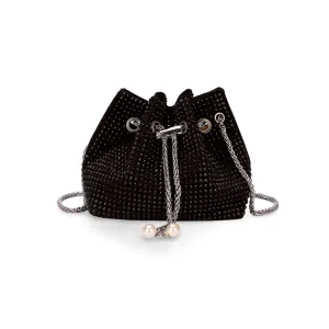 Mini Rhinestone & Faux Pearl Decor Drawstring Design Chain Bucket Bag