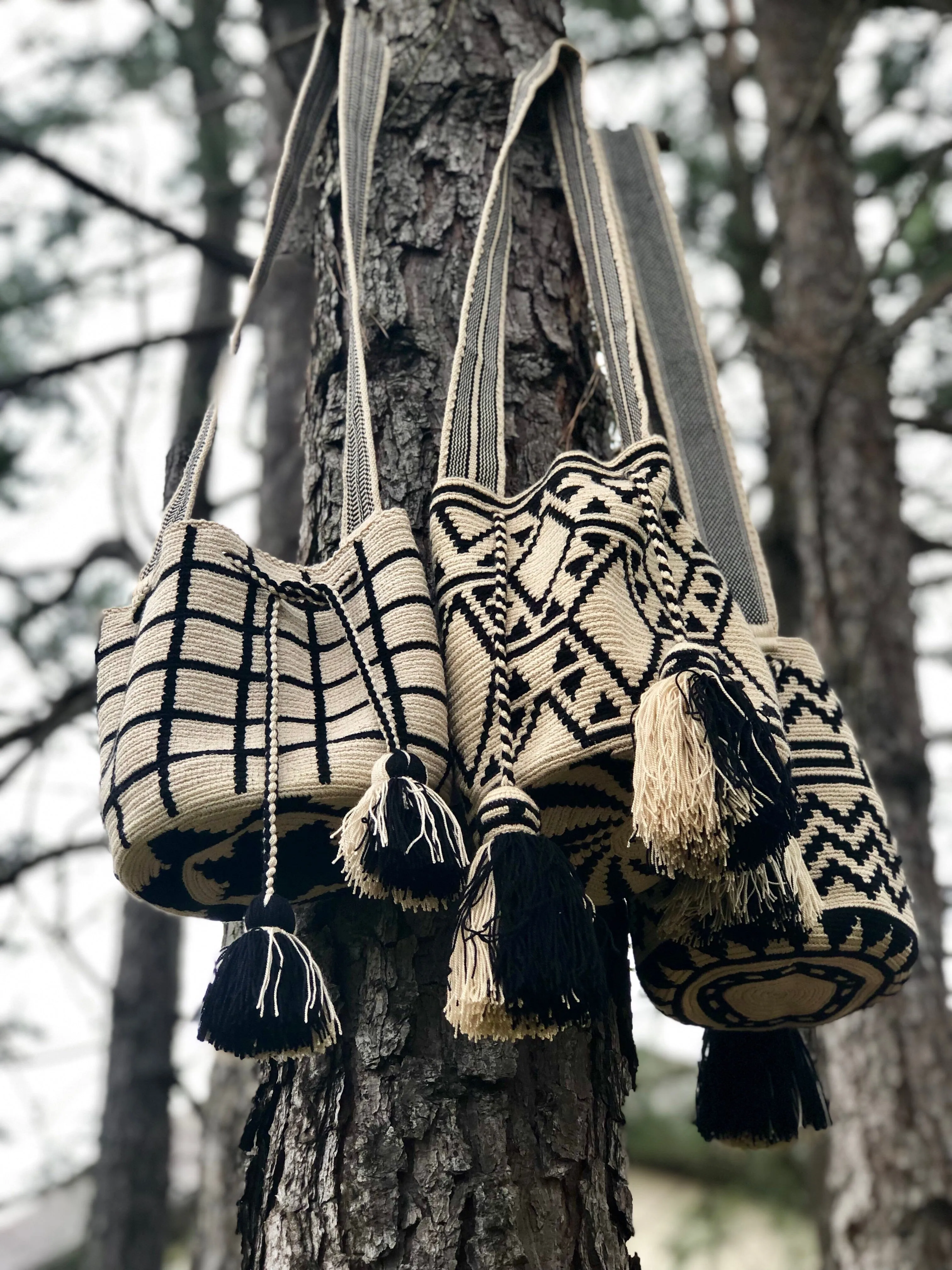 Perissa Beach Medium Boho Bags | Black and White Bohemian Purses | M