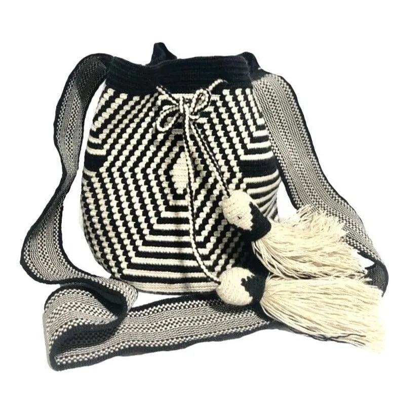 Perissa Beach Medium Boho Bags | Black and White Bohemian Purses | M